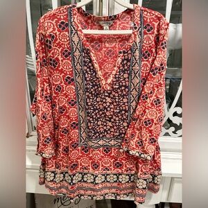 Lucky Brand Red and Navy Floral Tunic 2X